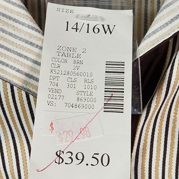NWT Lane Bryant Size 14/16W Long Sleeve Gold Metallic Striped Button Up Top - Picture 7 of 12